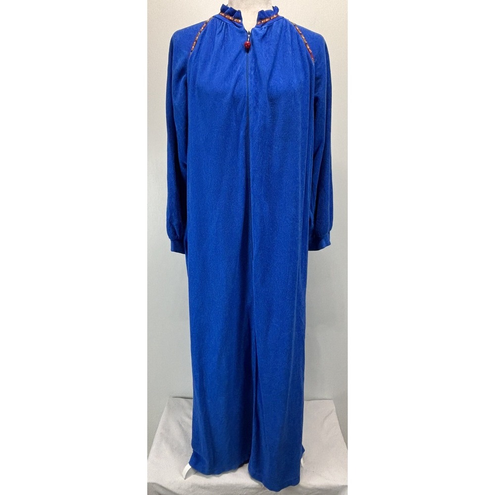 Vtg JC Penney Long Nightgown Robe Sz Medium Blue Half Zip Mumu 70's Made USA